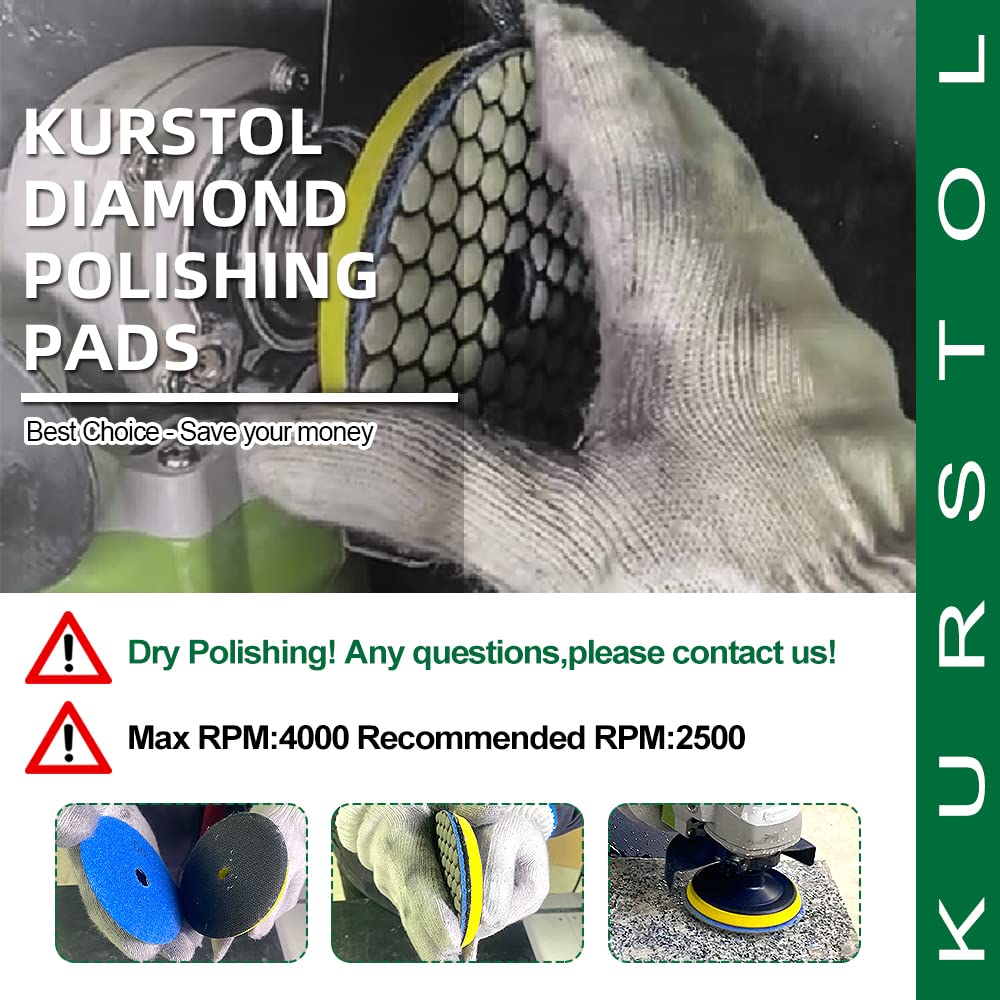 KURSTOL Dry Diamond Polishing Pads Set - 7pcs 4"/100mm Countertop Polishing Pads +1pc Backer Pad von