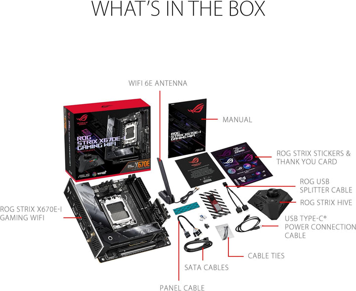 ASUS ROG STRIX X670E-I GAMING WIFI Mainboard Sockel AMD AM5 (Ryzen 7000, mini-ITX, DDR5 Speicher, 2x