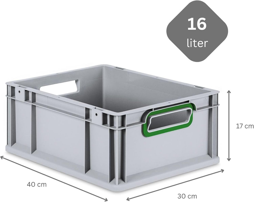 SparSet 5x Eurobox NextGen Color | HxBxT 17x30x40cm | 16 Liter | Griffe grün offen | Glatter Boden |