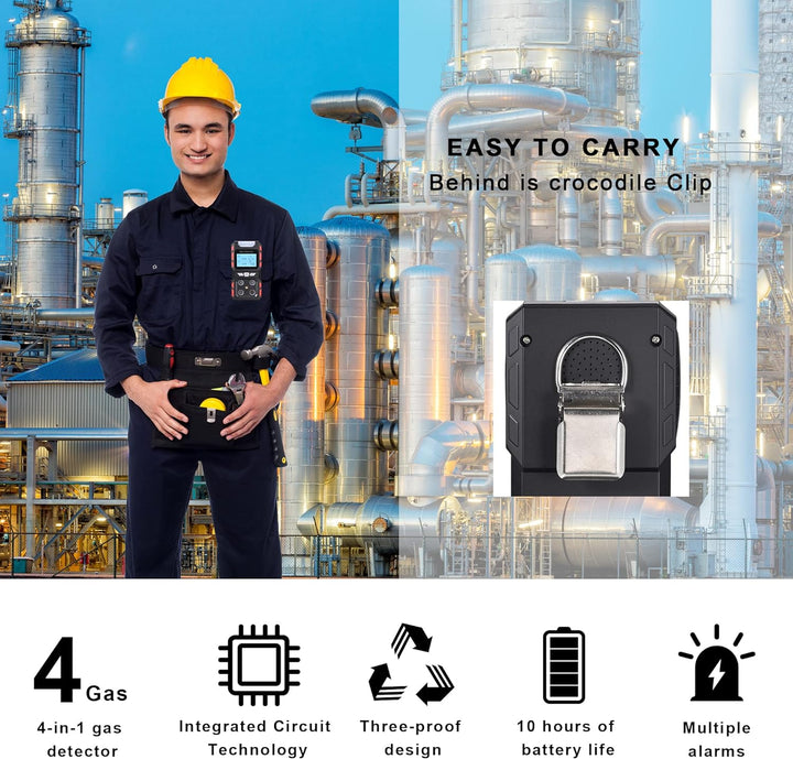 Scondaor Tragbarer 4-in-1-Gasmelder, tragbarer Gaslecksuchgerät mit digitaler LCD-Anzeige, 4-Gas Mes