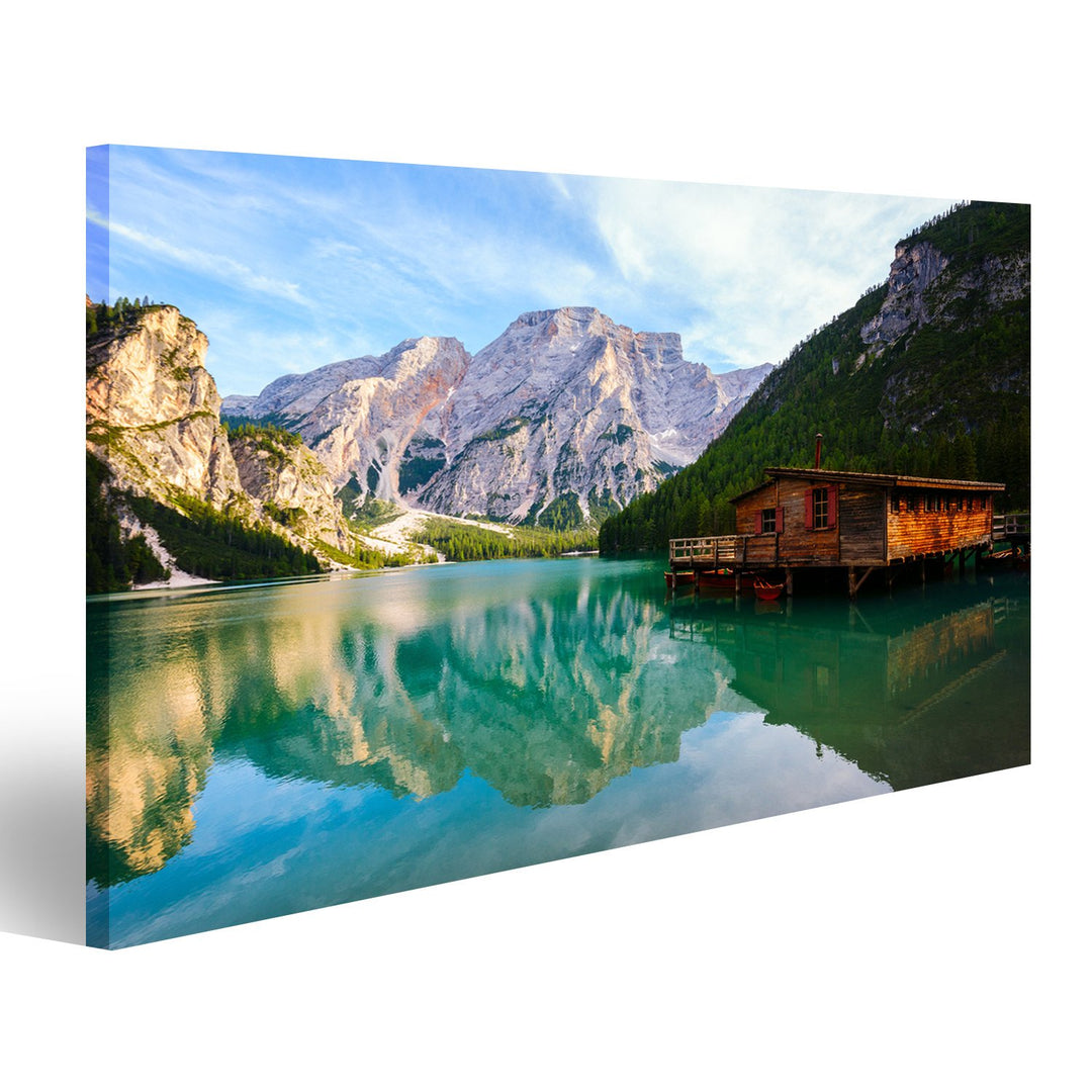 Bild auf Leinwand Pragser Wildsee (Pragser Wildsee) In Dolomiten Südtirol Italien Wandbild Poster Ku