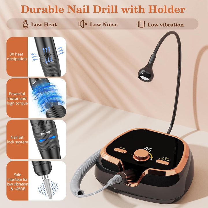 Electric Nail Drill Machine, Professional 35000RPM Electric Nail Drill File with Speed Display Manic