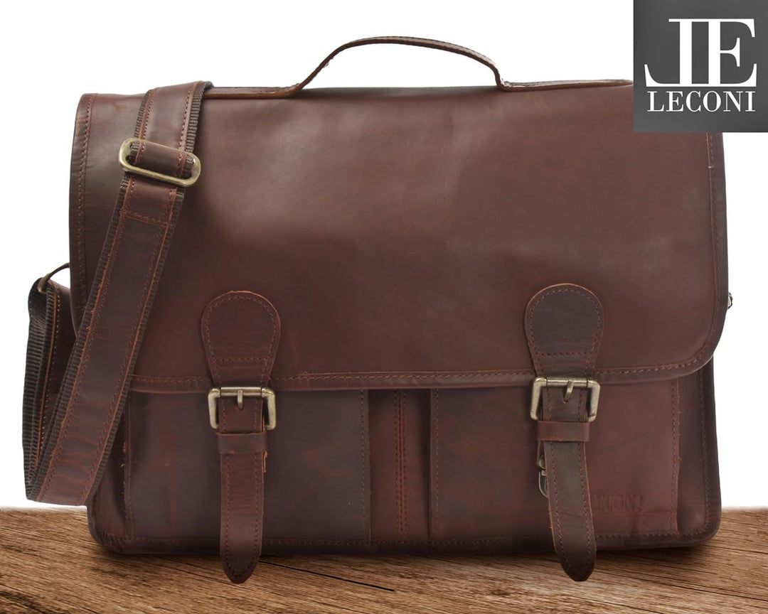 LECONI Aktentasche Businesstasche Messenger Bag für Damen + Herren Ledertasche DIN A4 Vintage-Look C