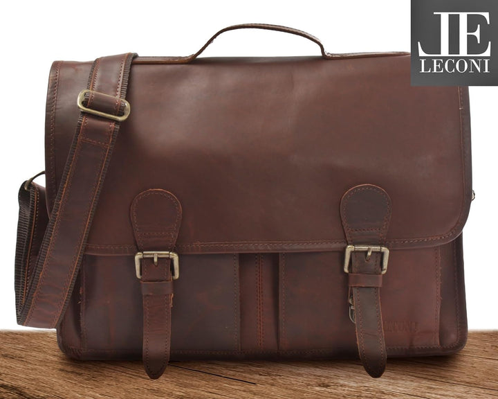 LECONI Aktentasche Businesstasche Messenger Bag für Damen + Herren Ledertasche DIN A4 Vintage-Look C