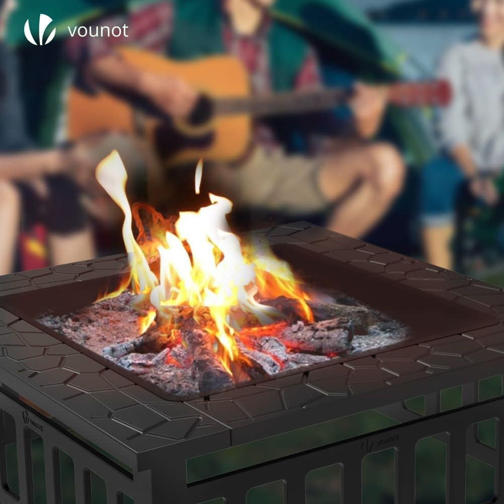 VOUNOT Feuerschale mit Funkenschutz und Grillrost, Feuerstelle Feuerkorb für Garden Terrasse Heizung