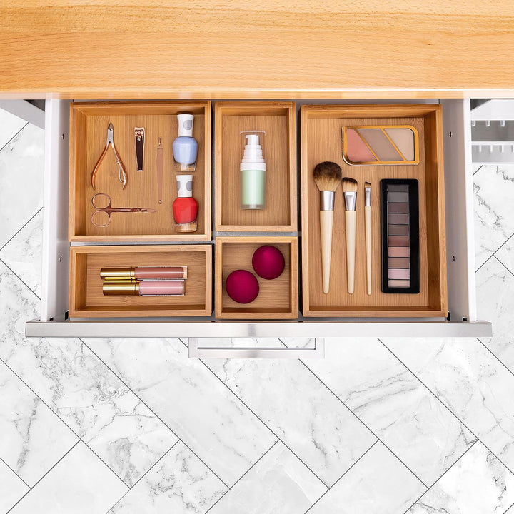 Seville Classics Bambus Premium Organizer Aufbewahrungskörbe für Küche, Besteck, Speisekammer, Schra