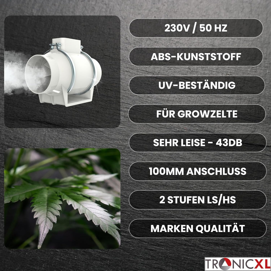 TronicXL Turboventilator Axial Rohrventilator 100mm leise I Rohrlüfter Abluftventilator Abluft/Zuluf