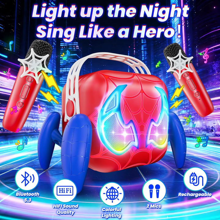 Web Hero Karaoke Maschine mit LED Lichtern und 2 Karaoke Mikrofon für Kinder, Kinder Spielzeug ab 3-
