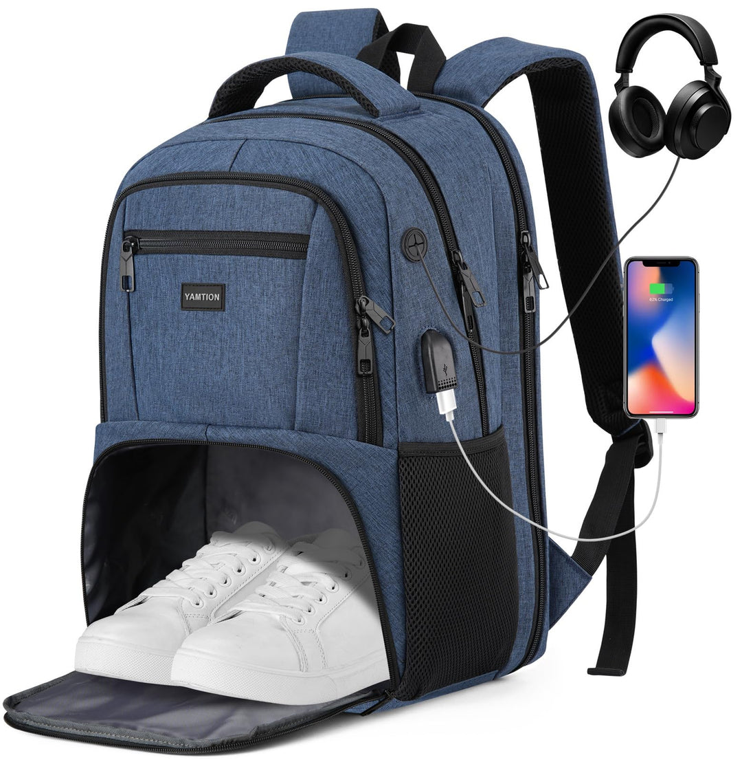 YAMTION 17,3 Zoll Rucksack Laptop Herren Gross Sportrucksack mit Schuhfach für Fitnessstudio Schulru