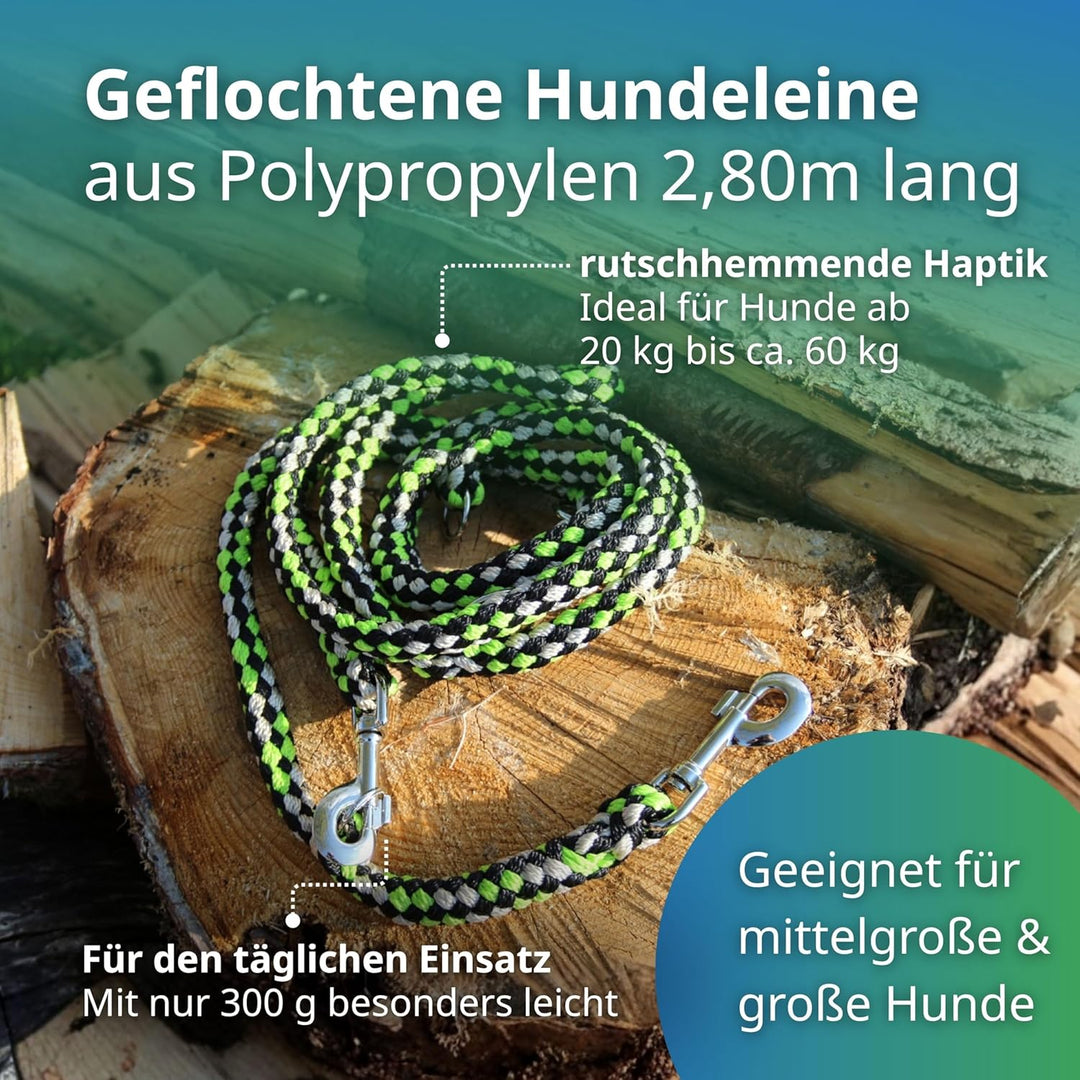 Geflochtene Hundeleine für grosse Hunde bis 60 kg | 4-Fach verstellbare Führleine | 2,80 m lang | Du