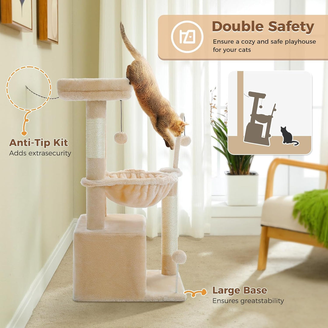 PAWZ Road Kleiner Katzenbaum für Indoor-Katzen mit Hängematte, Katzenturm mit Sisal-überzogenem Krat