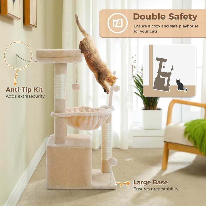 PAWZ Road Kleiner Katzenbaum für Indoor-Katzen mit Hängematte, Katzenturm mit Sisal-überzogenem Krat
