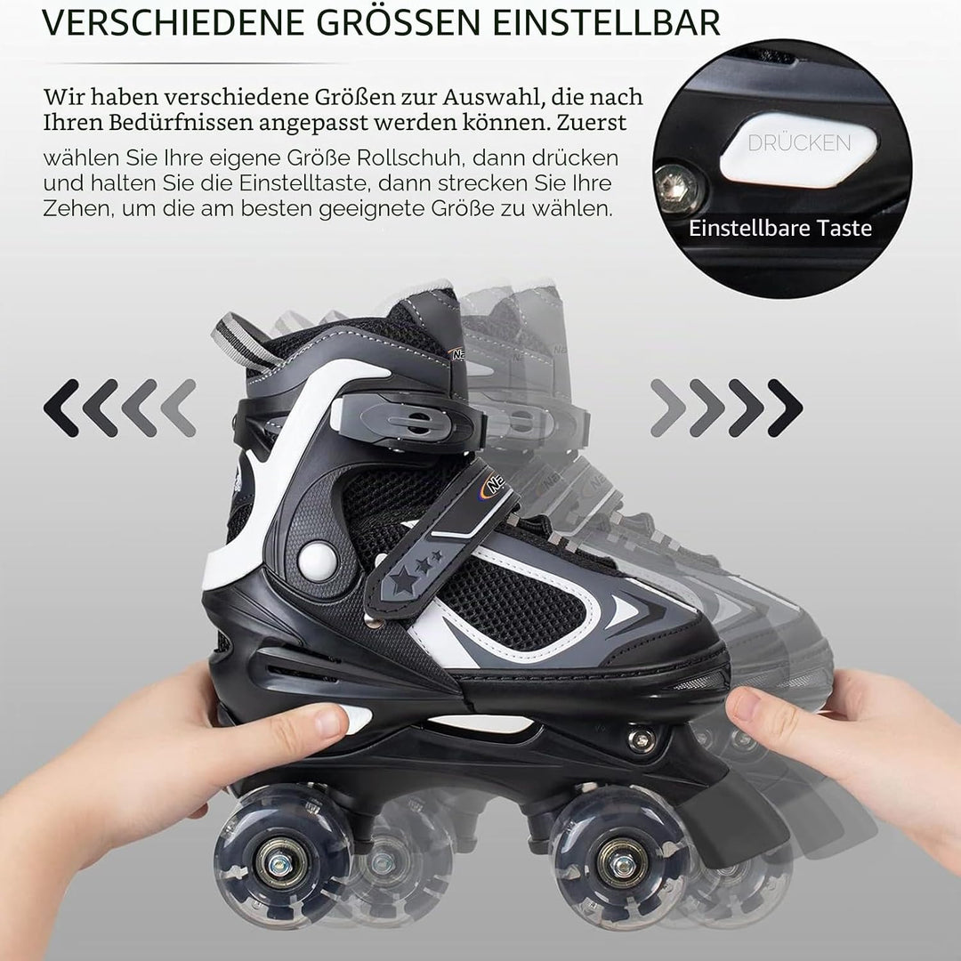 Nattork Kinder Rollschuhe für Jungen Mädchen, 4 Grössen Verstellbare Quad Skates, Roller Skates mit