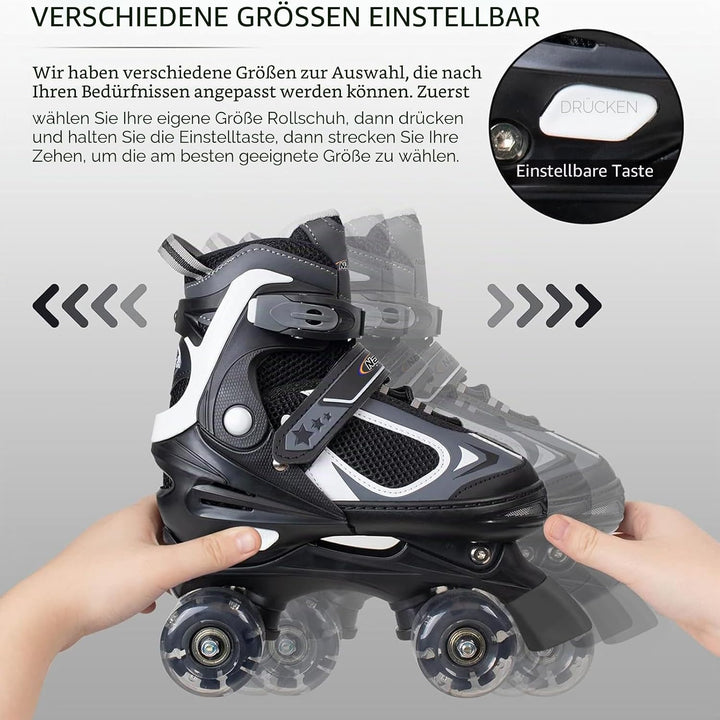 Nattork Kinder Rollschuhe für Jungen Mädchen, 4 Grössen Verstellbare Quad Skates, Roller Skates mit