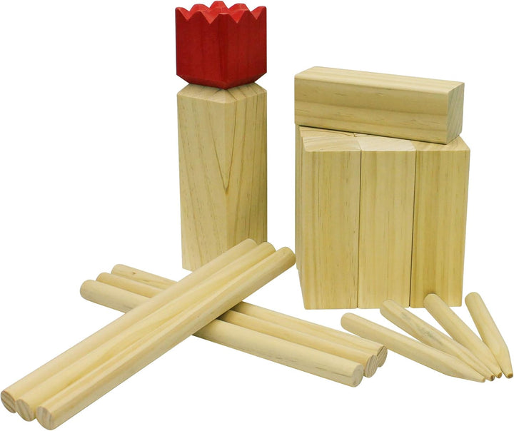 Carromco Kubb Wikingerschach Odin-M, aus Kiefernholz mit rotem König, wetterfester Tasche, Outdoor S