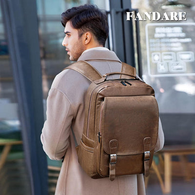 FANDARE Rucksack Laptop Wasserdicht Handgepäck Rucksack Wasserdicht PU-Leder Schulrucksack Herren Da