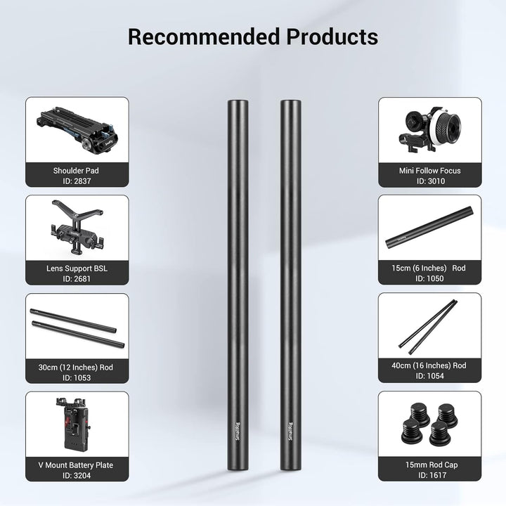 SmallRig 15mm Rod Pack, 15mm Rohr mit M12 Gewinde Stangenkappenverbindern, Aluminiumlegierungs Stang