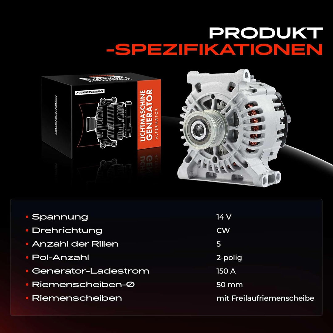 Frankberg Lichtmaschine Generator 150A Kompatibel mit A-Klasse W169 2004-2012 B-Klasse W245 2005-201