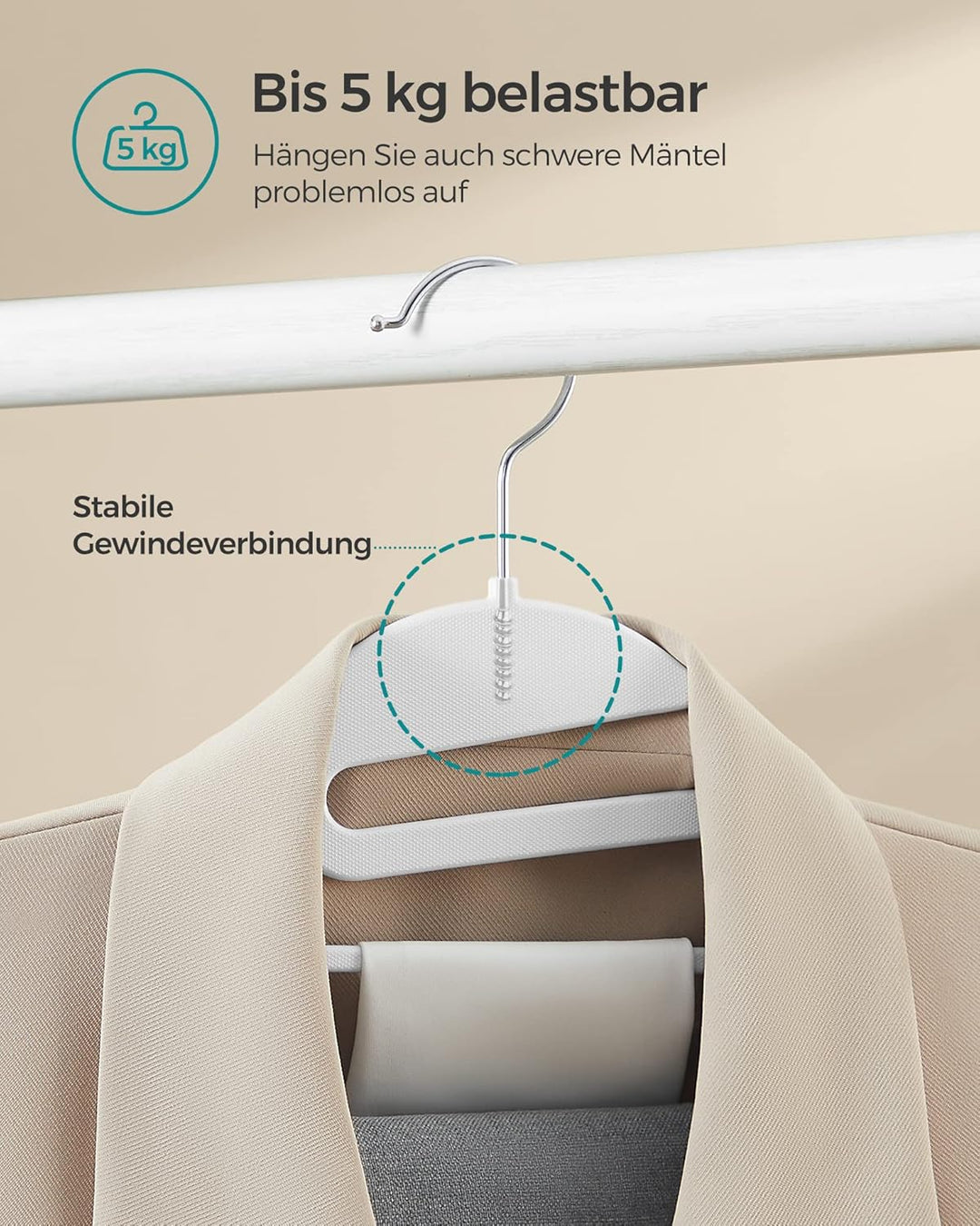 SONGMICS Kleiderbügel Kunststoff, 20er Set, Bügel mit U-förmiger Öffnung, platzsparend, 0,5 cm dick,