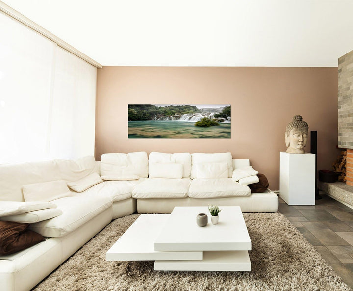 Paul Sinus Art Panoramabild auf Leinwand und Keilrahmen 150x50cm Kroatien Nationalpark Wald Fluss Ne