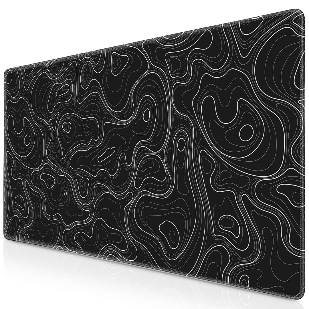 Gaming Mauspad XXL, Mousepad 900 x 400mm, Schwarz Topographisch Schreibtischunterlage gross Vernähte