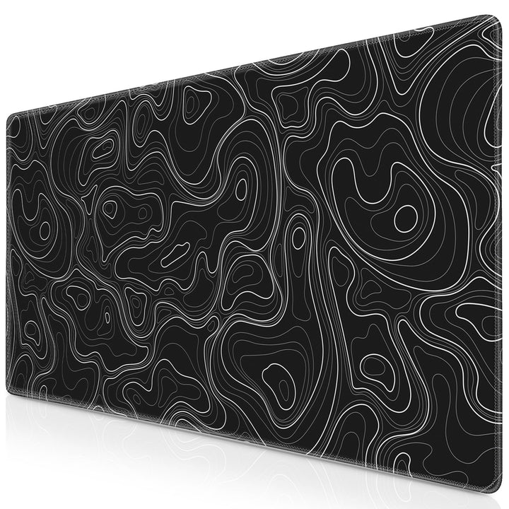 Gaming Mauspad XXL, Mousepad 900 x 400mm, Schwarz Topographisch Schreibtischunterlage gross Vernähte