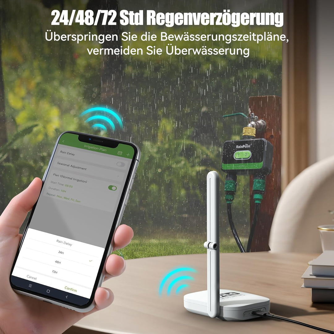 RAINPOINT Bewässerungscomputer WLAN 2 Ausgänge, Messingeinlass, Automatische Garten Bewässerungsuhr
