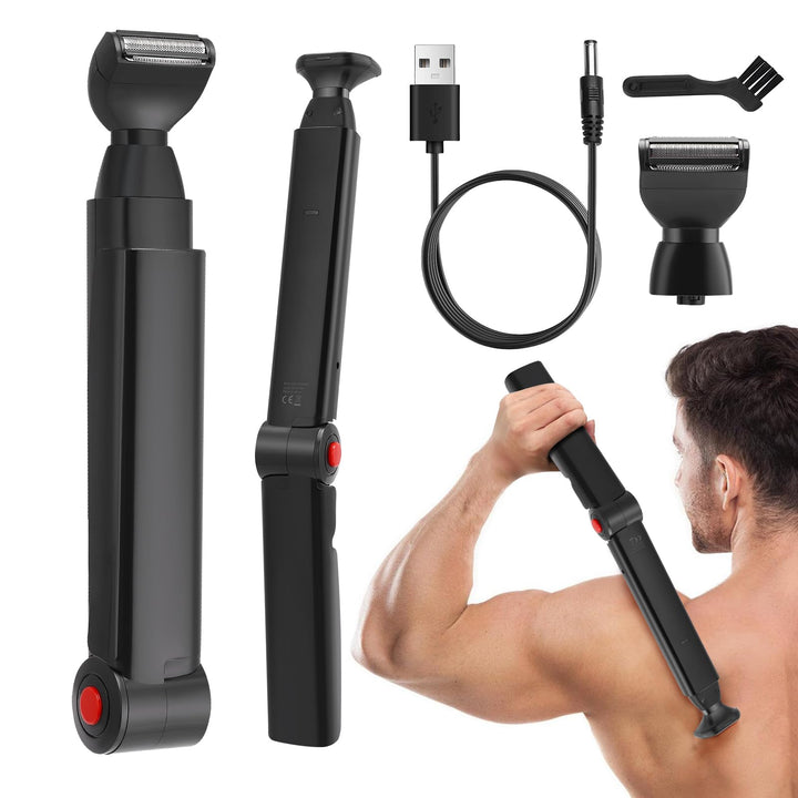 Rückenrasierer für Männer, Körpertrimmer Elektrischer mit 2 abnehmbare Scherköpfe & Ergonomischer Ar