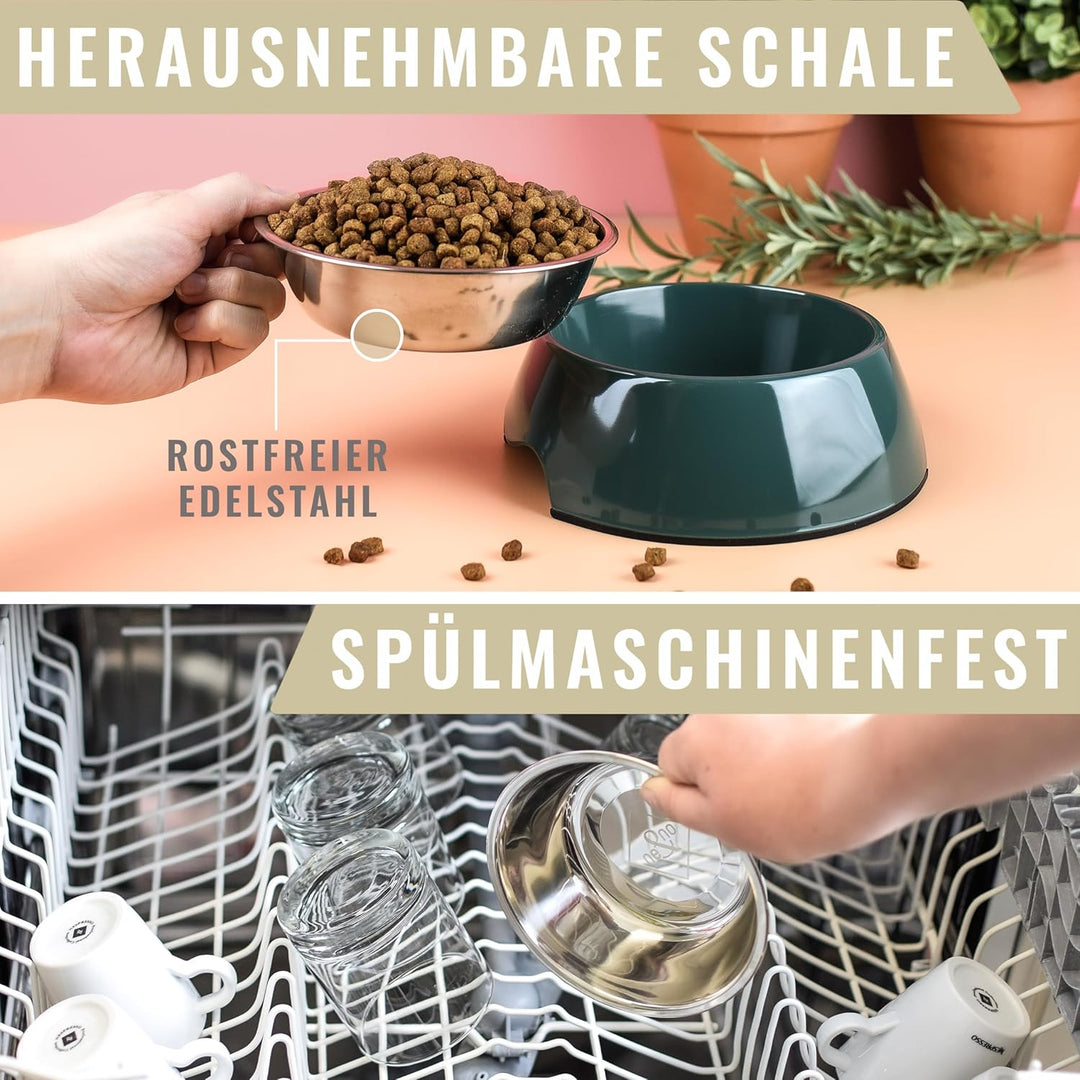 ne&no® Futternapf 2er Set für kleine Hunde und Katzen [Gr. S / 170 ml] Doppelnapf Katze rutschfest |