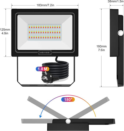 MEIKEE 60W RGB Strahler Mit Fernbedienung 2 Modi 12 Farben Timer Memory-Funktion RGB Fluter IP66 Was