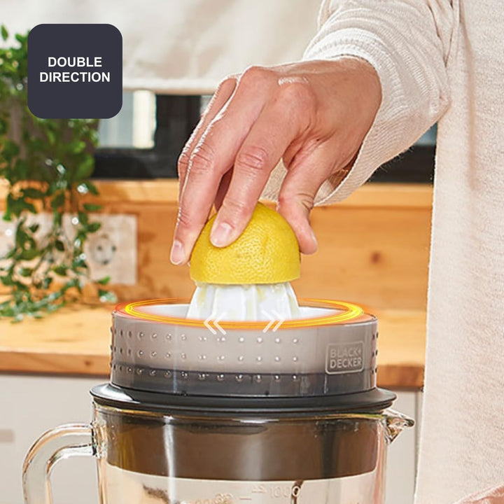 BLACK+DECKER Elektrische Zitruspresse | BXCJ30E | 30W | 1 Liter | Mit Glaskanne | Weiss-Transparent