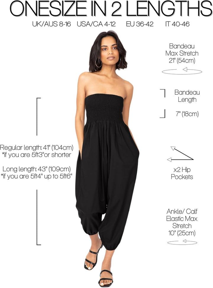likemary Jumpsuit Damen Sommer – 2-in-1 Haremshose & Capri Overall – Baumwolle Einheitsgrösse – Boho