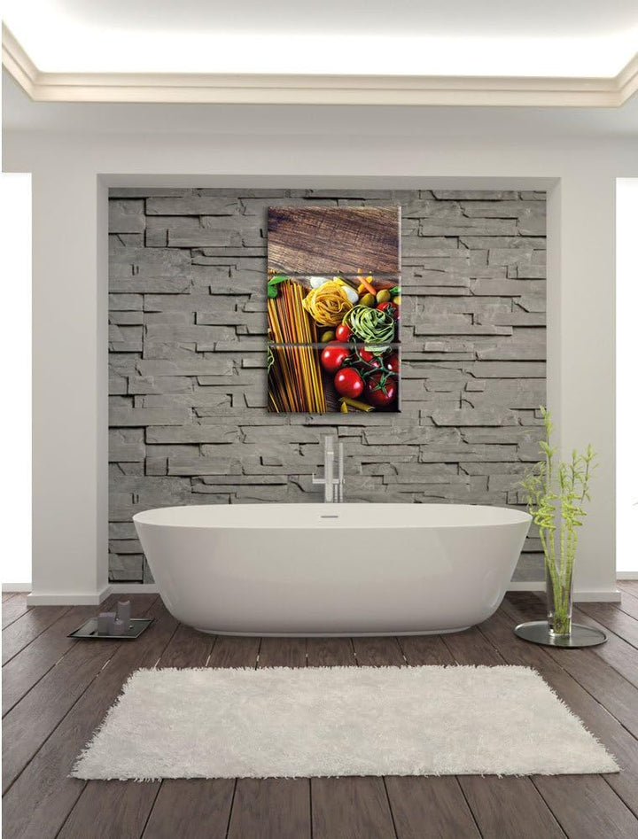 Pixxprint Pasta Italia mit frischen Tomaten und Gewürzen 3-Teiler Leinwandbild 120x80 Bild auf Leinw