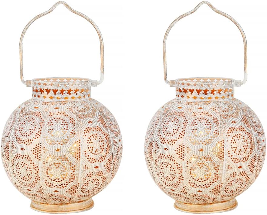 TRIROCKS Set von 2 Marokkanischen Stil Metall Tischlampe 18cm H Batteriebetriebene Kabellose Lampe m