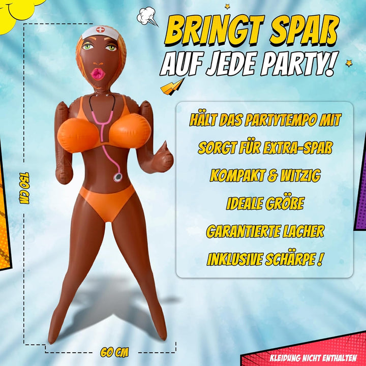 Aufblasbare Gummipuppe für Männer – Lustige Puppe Frau lebensgross 150 cm – JGA Männer Zubehör & Sch