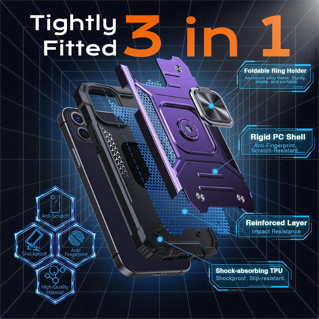 Anqrp Armor Handyhülle für iPhone 12/12 Pro Hülle mit Ring Halter Ständer, [Fallschutz in Militärqua