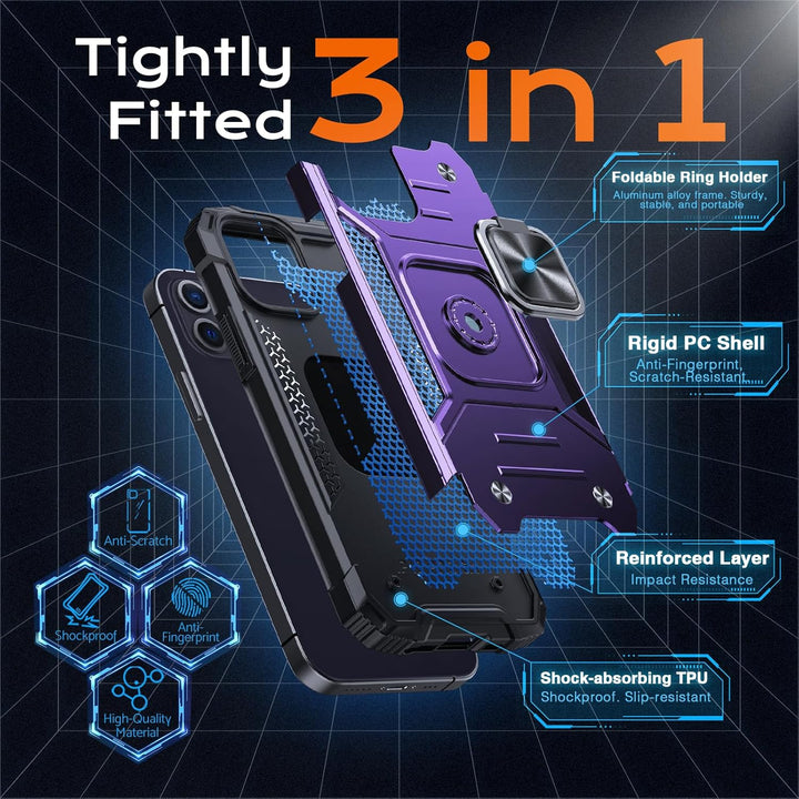 Anqrp Armor Handyhülle für iPhone 12/12 Pro Hülle mit Ring Halter Ständer, [Fallschutz in Militärqua