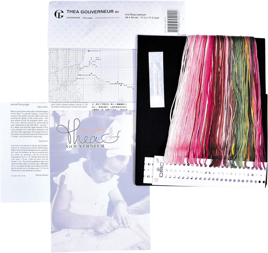 Thea Gouverneur - Kreuzstich-Set - Rosa Leersum - Aida Schwarz - 18 Count - Für Erwachsene - 412.05,