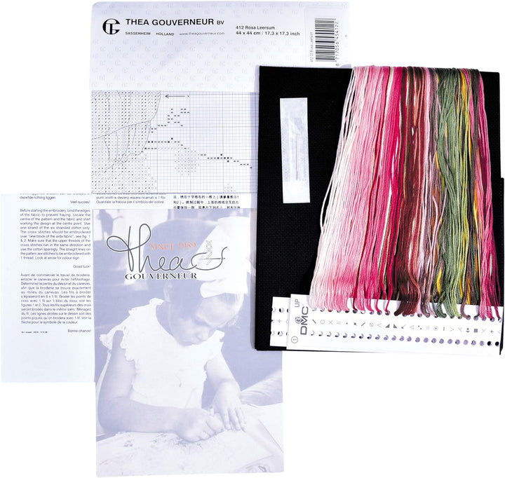 Thea Gouverneur - Kreuzstich-Set - Rosa Leersum - Aida Schwarz - 18 Count - Für Erwachsene - 412.05,
