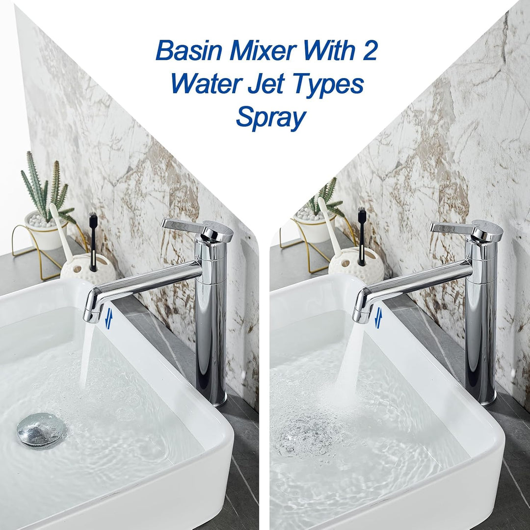 Wasserhahn Bad LakeBayMZC Hoch Chrom Mit Auslaufhöhe 203 mm, Messing Armatur Badezimmer mit 360° dre