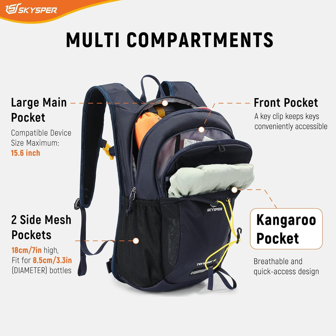 SKYSPER Wanderrucksack, 15L Kleiner Rucksack Leicht Tagesrucksack Damen Daypack für Wandern Hiking B