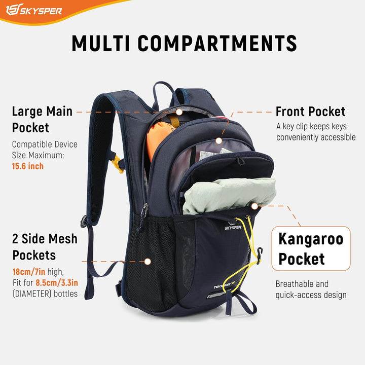 SKYSPER Wanderrucksack, 15L Kleiner Rucksack Leicht Tagesrucksack Damen Daypack für Wandern Hiking B