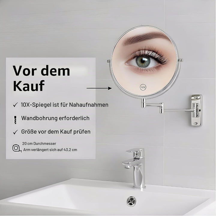 Badspiegel Vergrösserung Wandmontage 8 Zoll (20 cm), 1X/10X Vergrösserungsspiegel doppelseitig, schw
