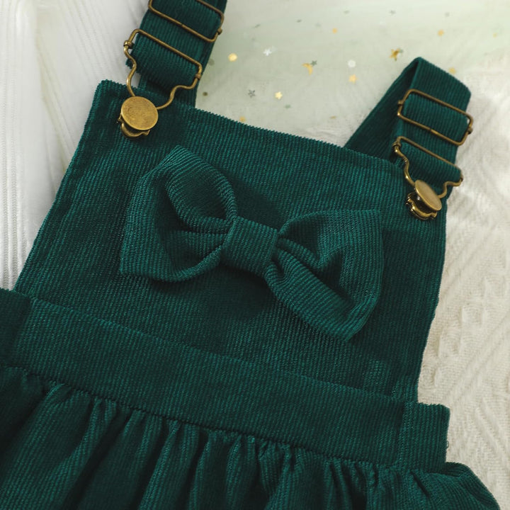 Kleinkind Baby Mädchen Kleidung Langarm Strick Rippenoberteile Schleife Cord Hosenträgerrock Kleid O