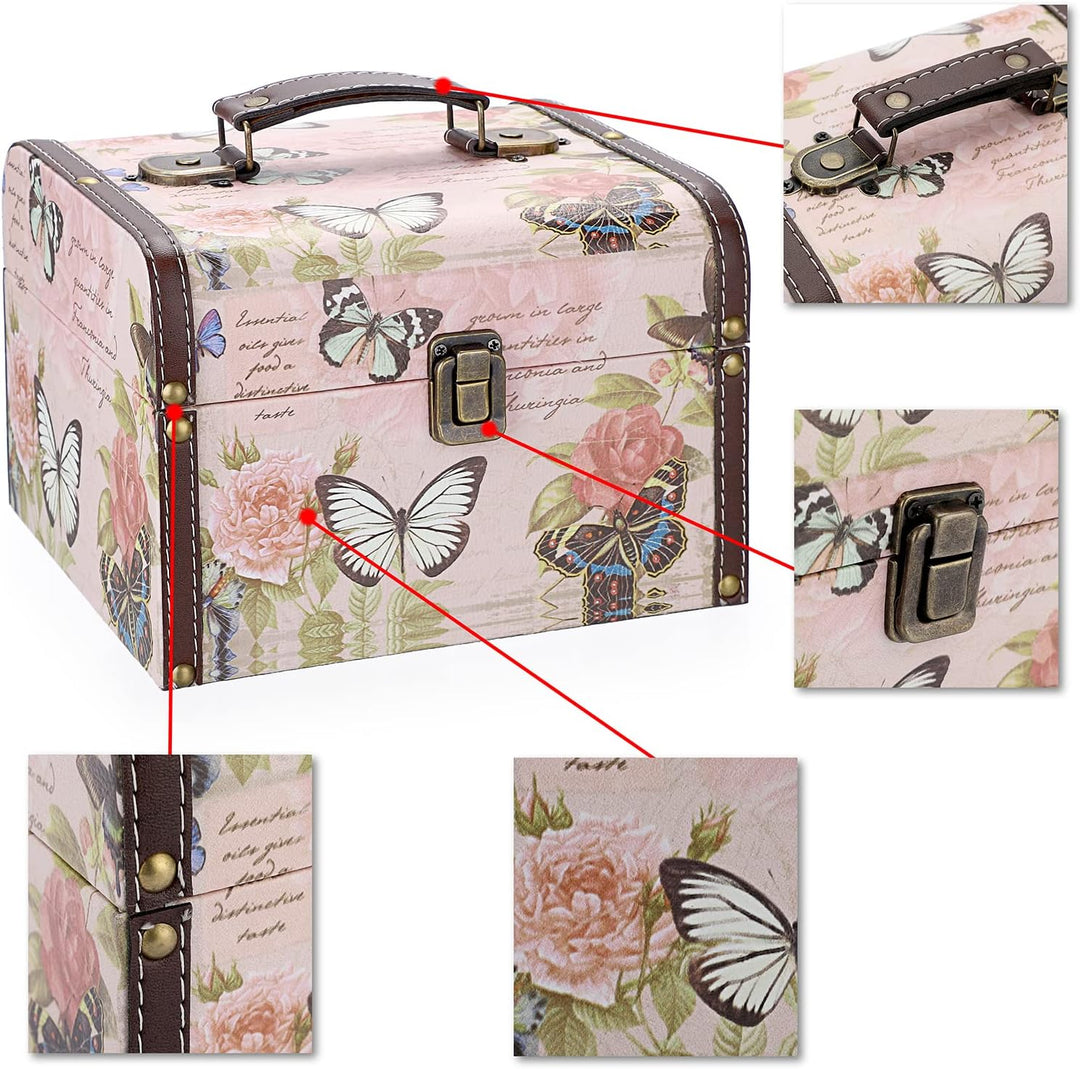 ELLDOO Dekorative Schatztruhe, Holz + PU-Leder, Aufbewahrungsbox für Schmuckstücke, Andenkenbox für