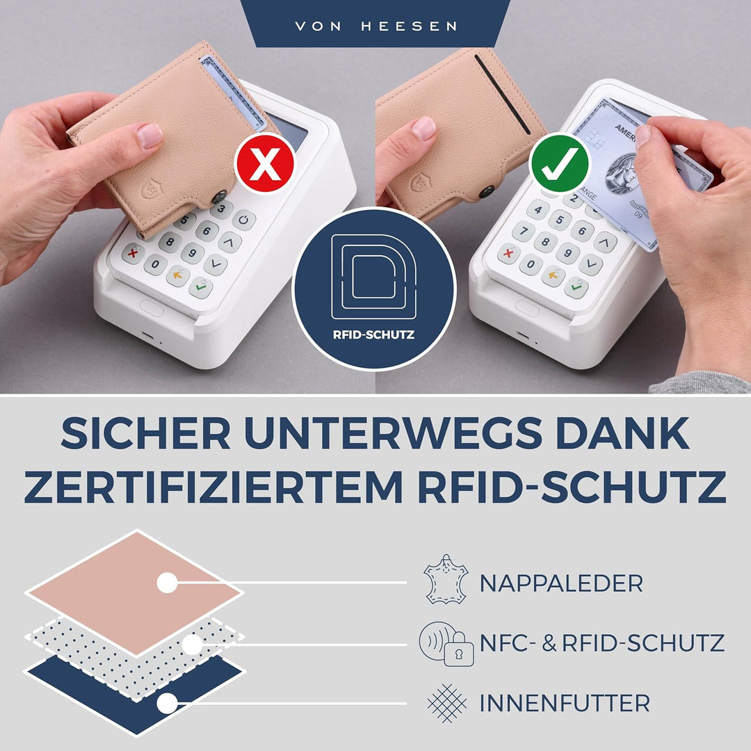 VON HEESEN Slim Wallet mit XL Münzfach Rose Rose XL MÜNZFACH (Kartenslot), Rose XL MÜNZFACH (Kartens