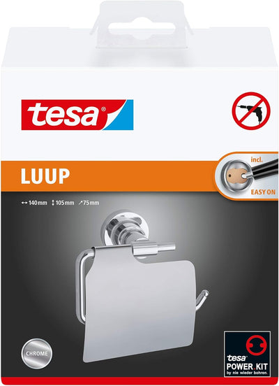 tesa LUUP Toilettenpapierhalter mit Deckel, verchromt - WC-Rollenhalter zur Wandbefestigung ohne Boh