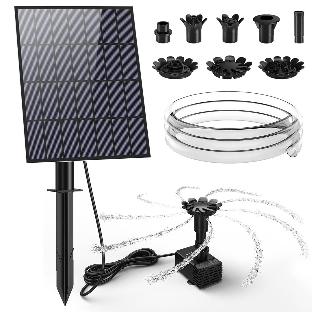 AMZtime 3,5W DIY Solar Springbrunnen für Aussen mit 1,5M Wasserleitung und Pfahl, Upgrade Solar Teic