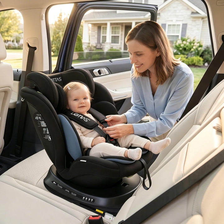 LETTAS I-Size 360°Drehung Autositz 40-150 cm, ca. 0 bis 12 Jahre, Isofix Kinderautositz mit Verstell