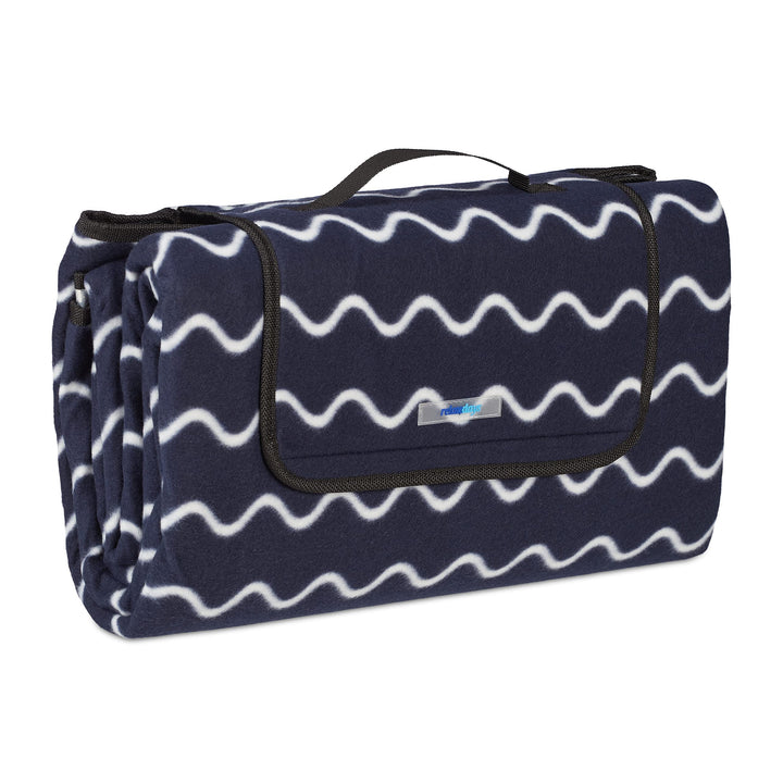 Relaxdays XXL Picknickdecke, 200x200 cm, Fleece Stranddecke, wärmeisoliert, wasserdicht, mit Tragegr